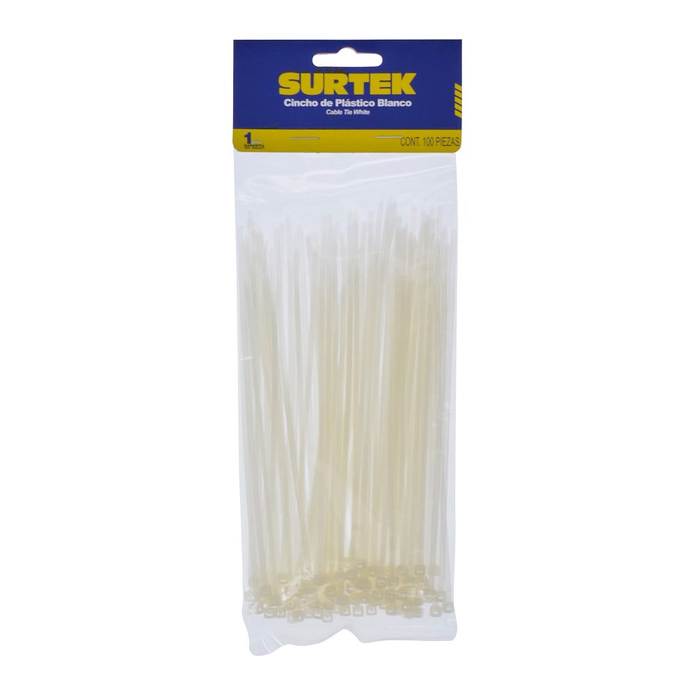 Cinchos plásticos 100 x 2.5 mm, tensión 8 Kg de 100 piezas, color natural
