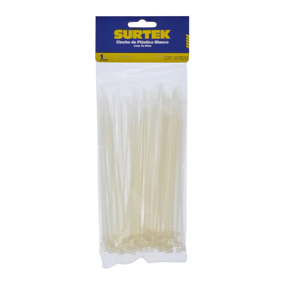 Cinchos plásticos 100 x 2.5 mm, tensión 8 kg de 100 piezas, color natural