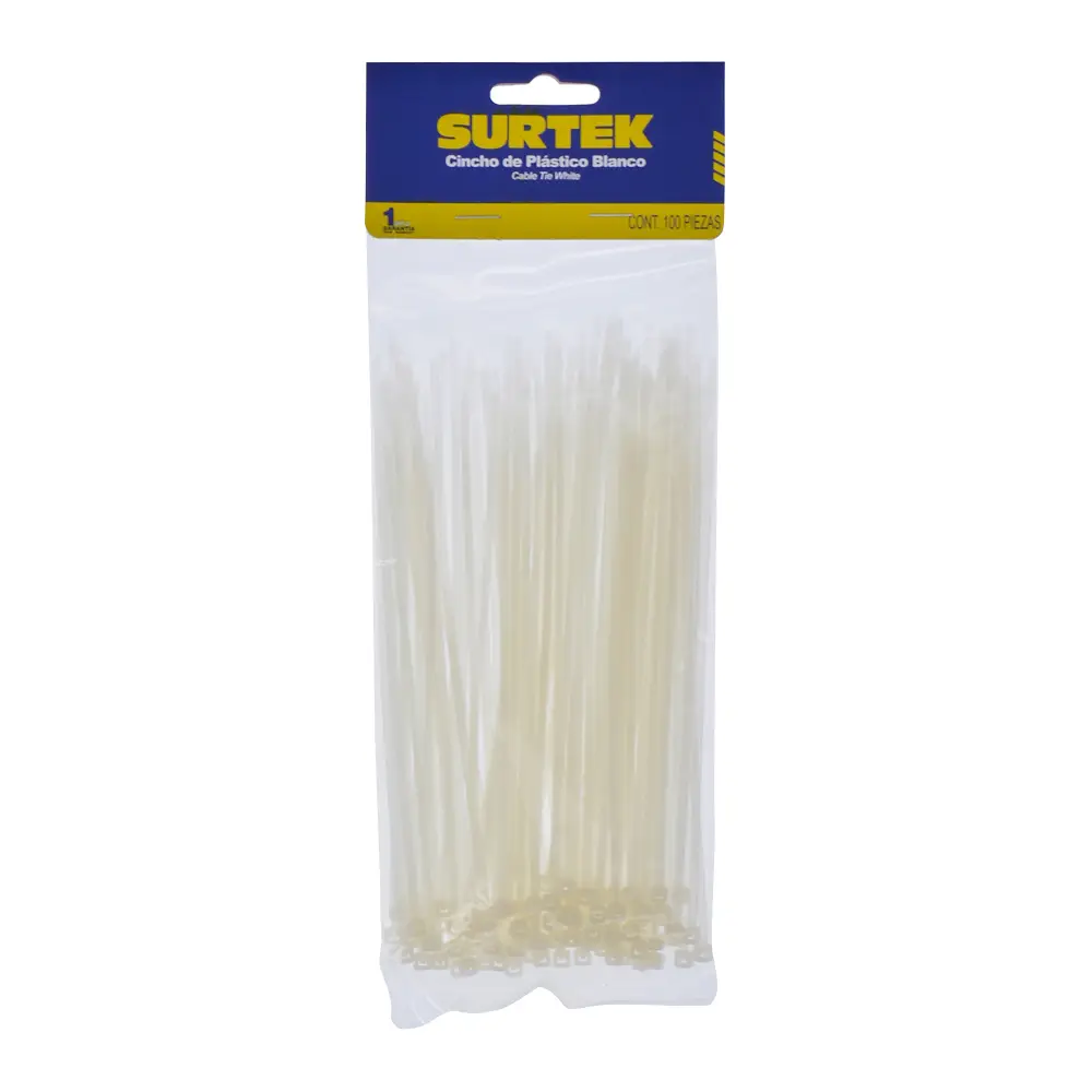 Cinchos plásticos 165 x 2.5 mm, tensión 8 kg de 100 piezas, color natural