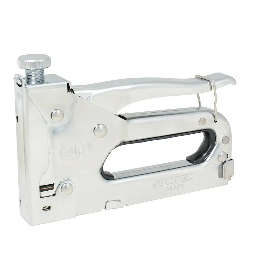 Engrapadora metálica tipo pistola con ajuste de presión para grapas de 5/32" a 9/16"