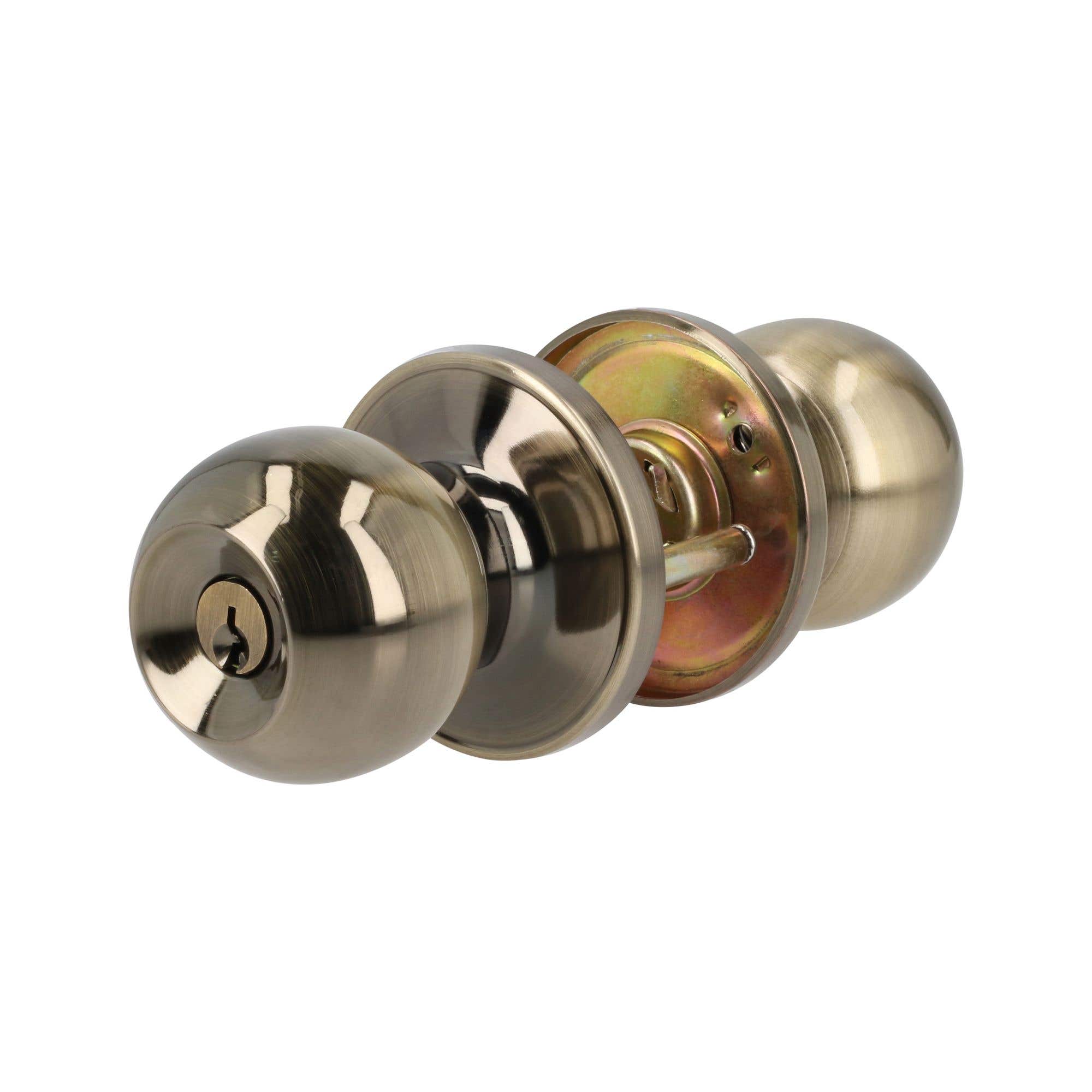 Combo de pomo tubulares de bola función sencilla, latón antiguo, llave estándar, blíster