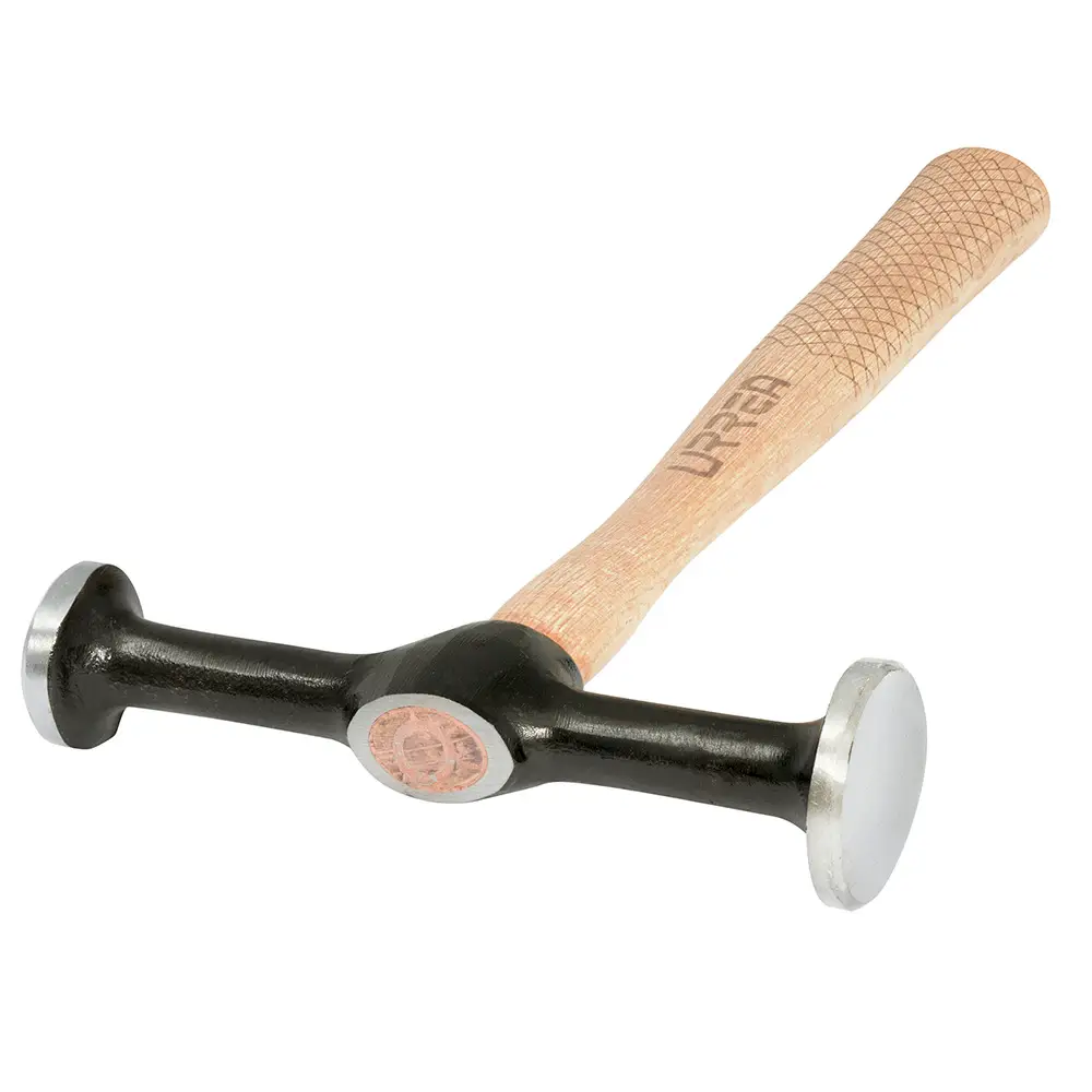 Martillo para laminero con mango de madera de 12", desabollador 2 cabezas