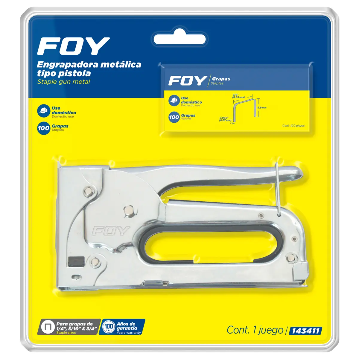 Engrapadora metálica tipo pistola para grapas de 1/4" a 3/8"