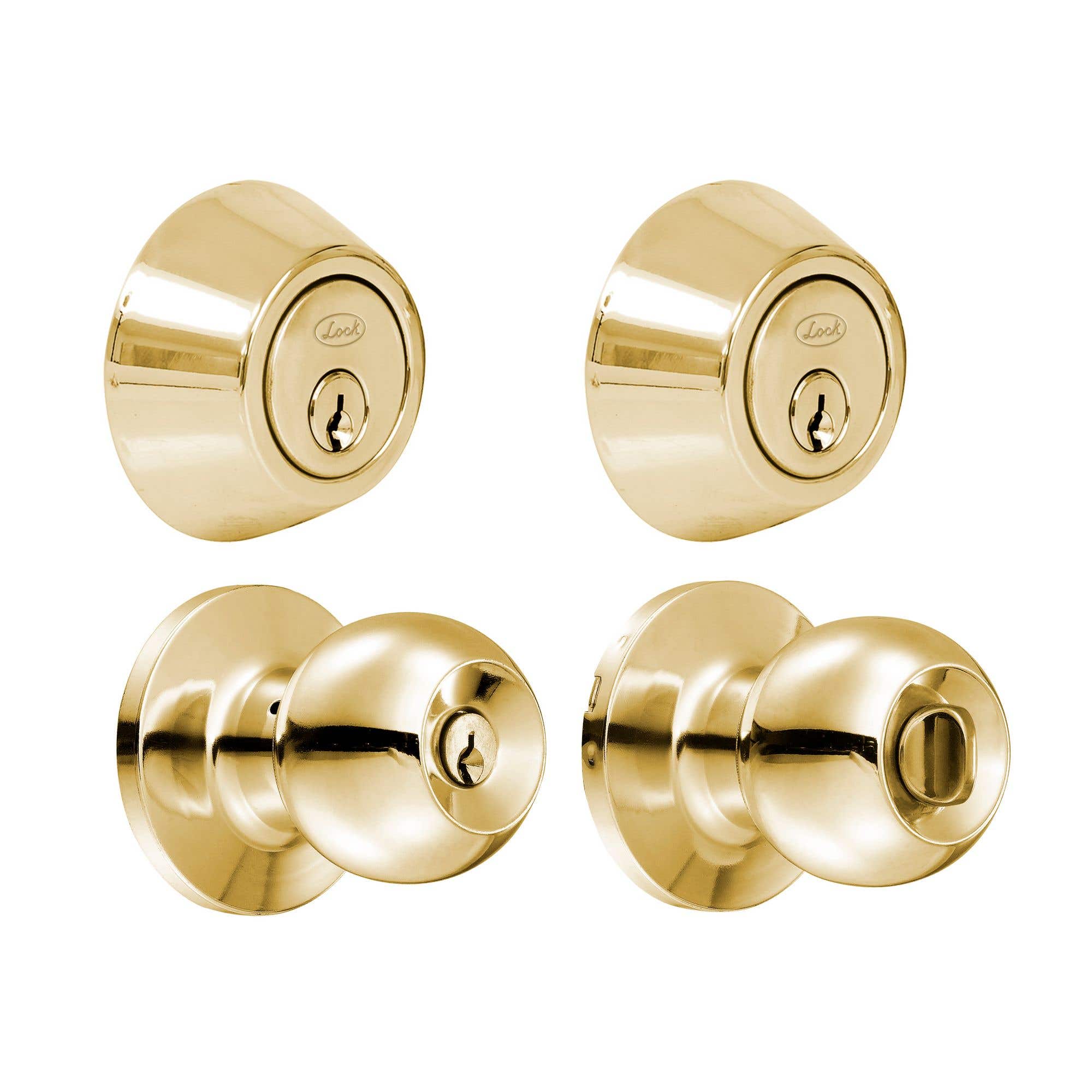 Combo de pomo tubulares de bola función doble, latón brillante, llave estándar, blíster