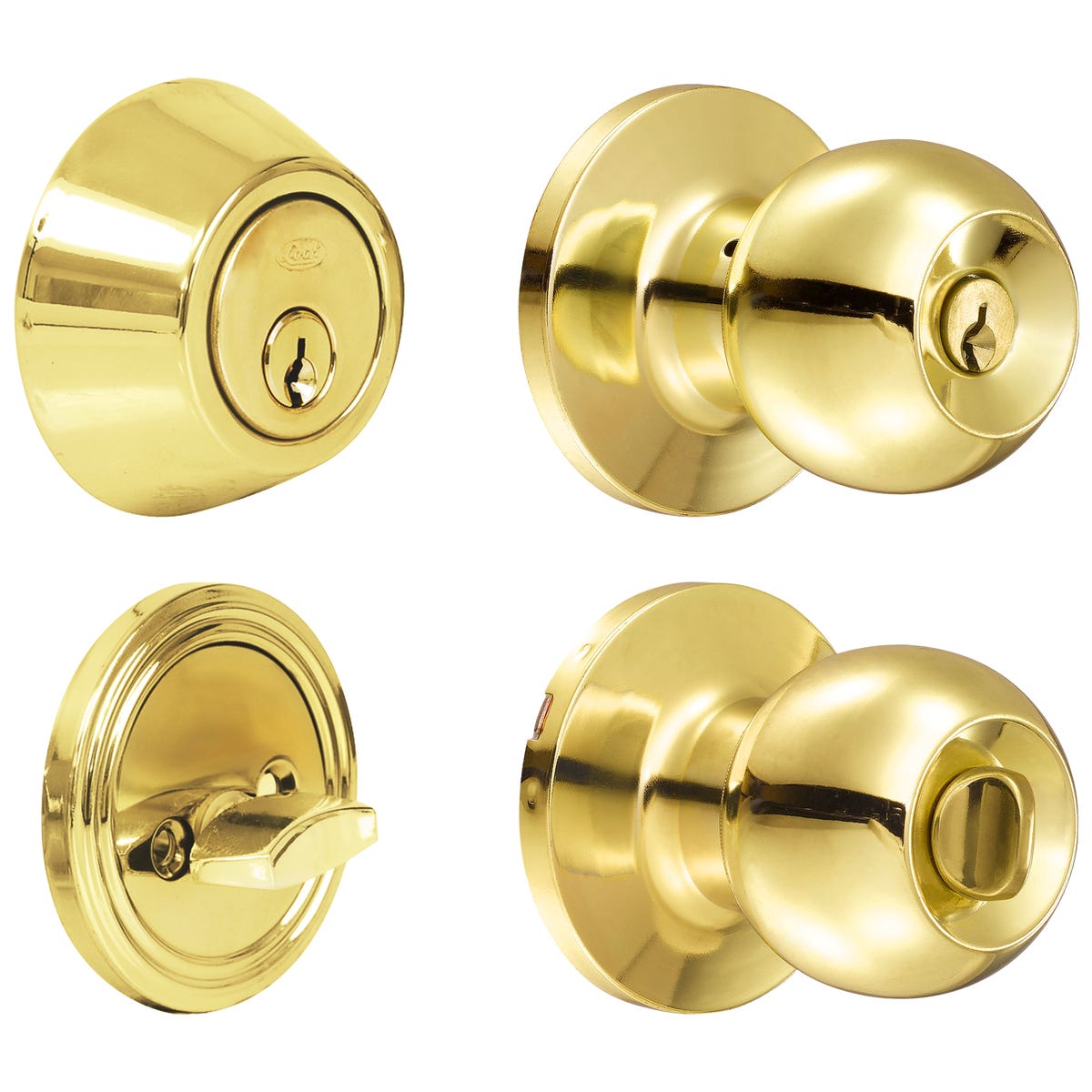 Combo de pomo tubulares de bola función sencilla, latón brillante, llave estándar, blíster