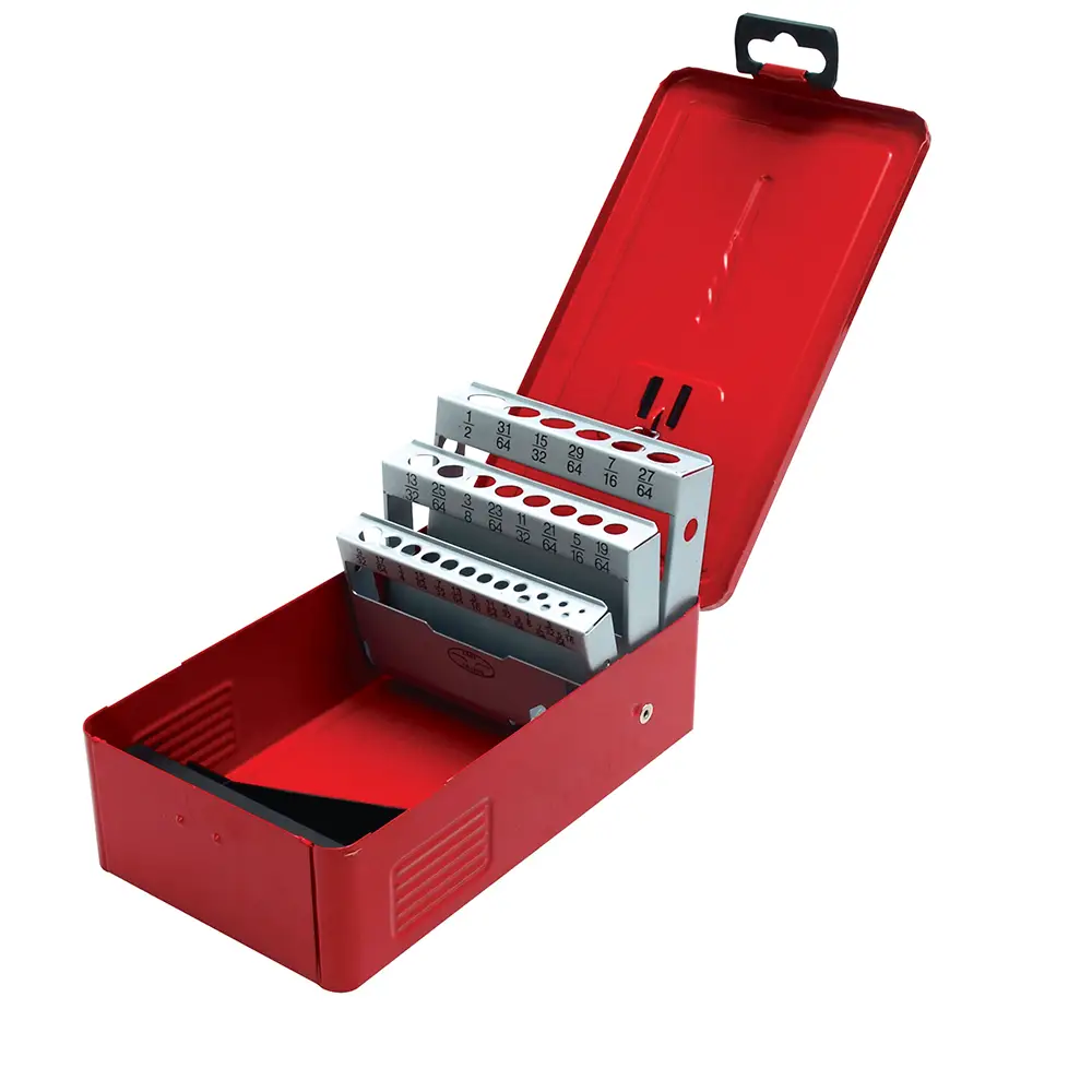 Caja metálica para brocas color rojo 5" x 4" x 3"