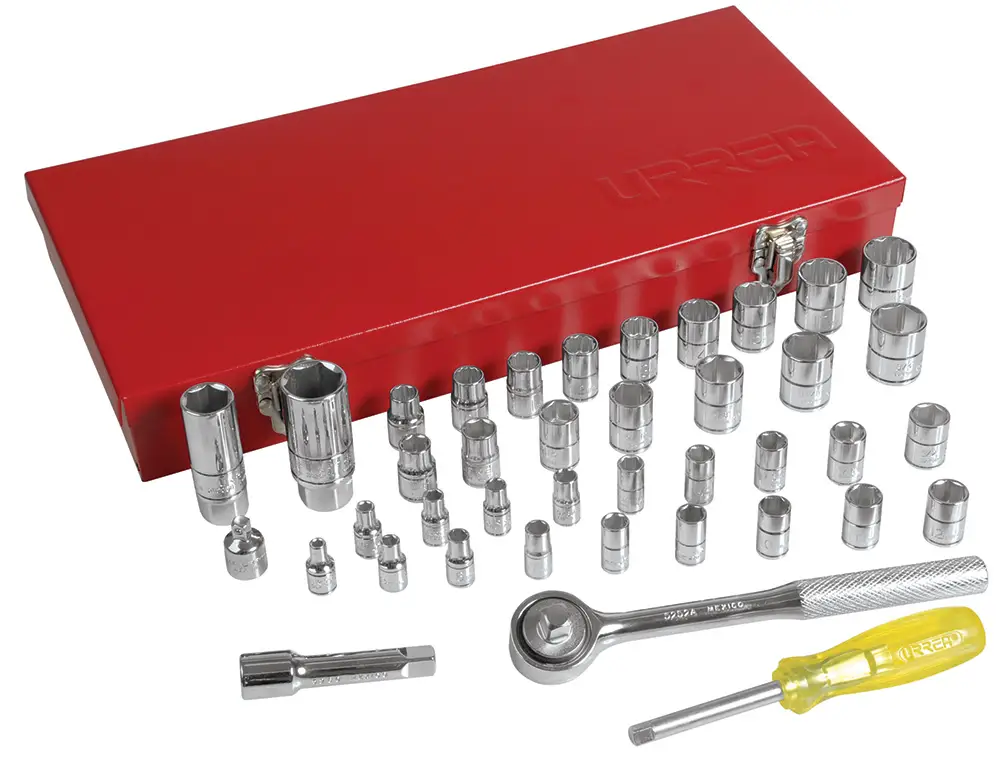 Juego de dados y accesorios cuadro de 1/4" y 3/8" combinado, 41 piezas