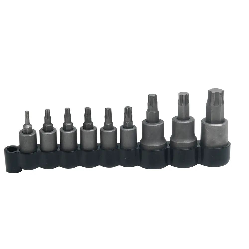 Juego de dados con punta torxcuadro de 1/4" y 3/8", 9 piezas
