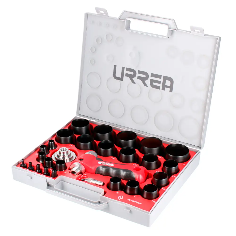 Juego de sacabocados con mango adaptador ergonómico 1/8" a 2", 28 piezas