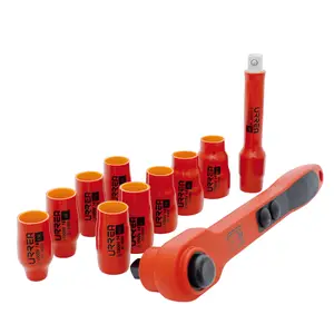 Juego de dados y accesorios cuadro de 1/2" métricos para 1000 V, 11 piezas