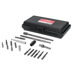 Juego de puntas y accesorios cuadro de 1/4", 19 piezas en caja plástica