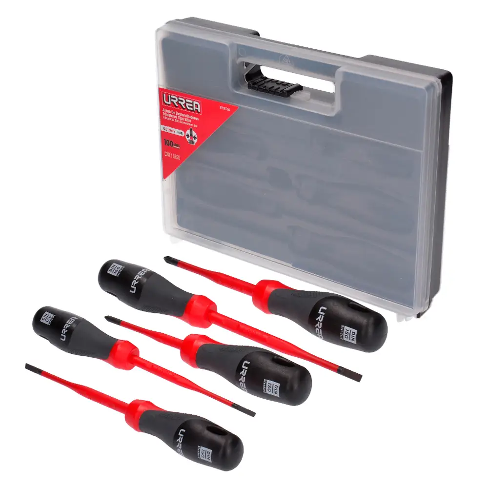 Juego de destornilladores barra slim con mango trimaterial 1000 V, 5 piezas