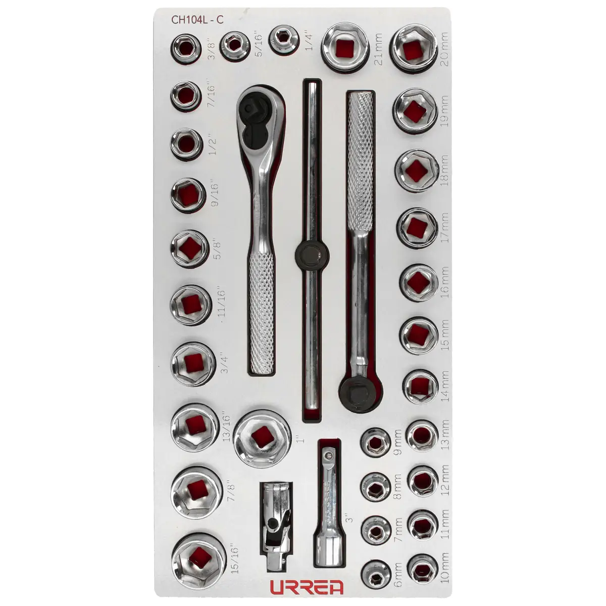 Juego de dados cortos y accesorios cuadro de  3/8" combinados 34 piezas, CH104L-C
