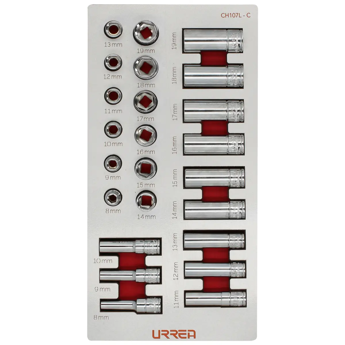 Juego de dados cortos y largos cuadro de 3/8" métricos 24 piezas, CH107L-C