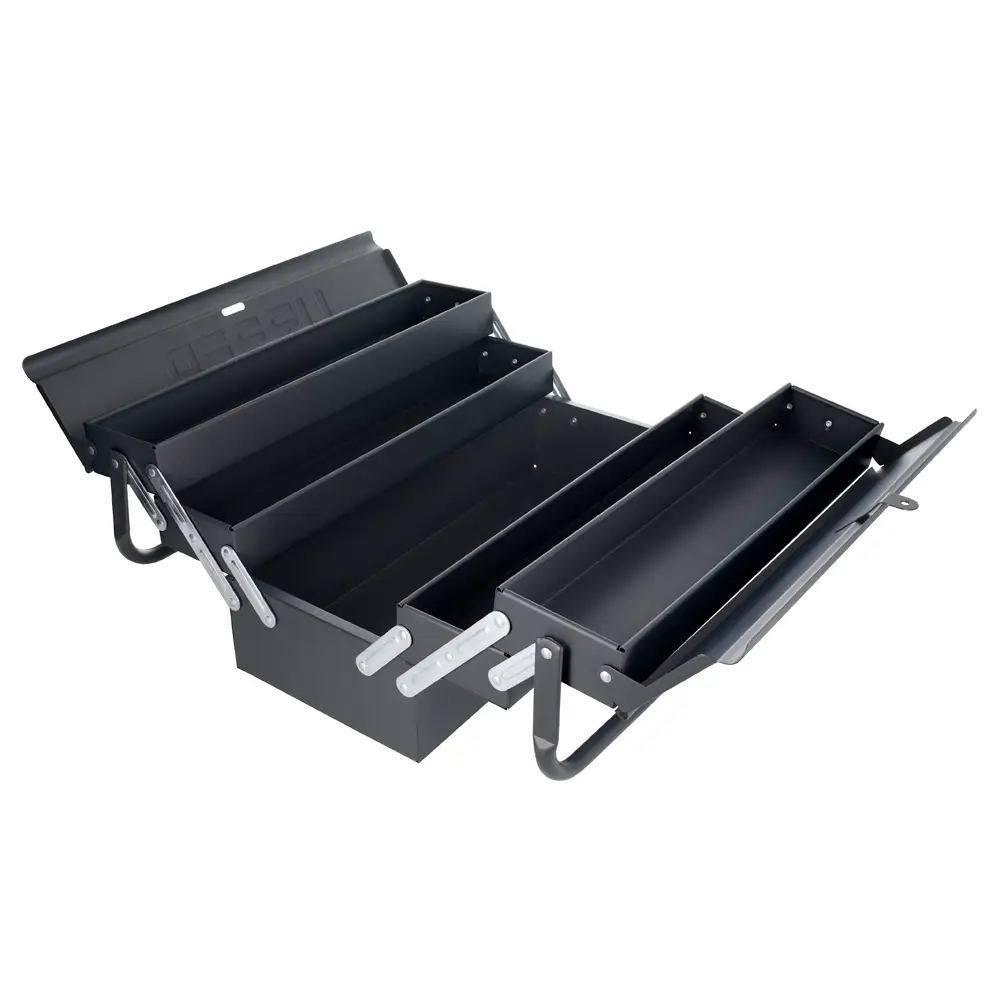 Caja portaherramientas met&aacute;lica tipo acorde&oacute;n negra 7" x 18" x 7"