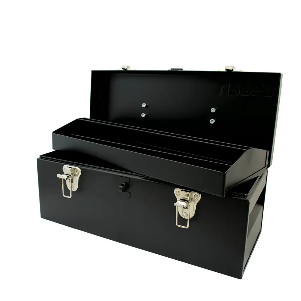 Caja portaherramientas met&aacute;lica con asa met&aacute;lica color negro 17" x 7" x 7"