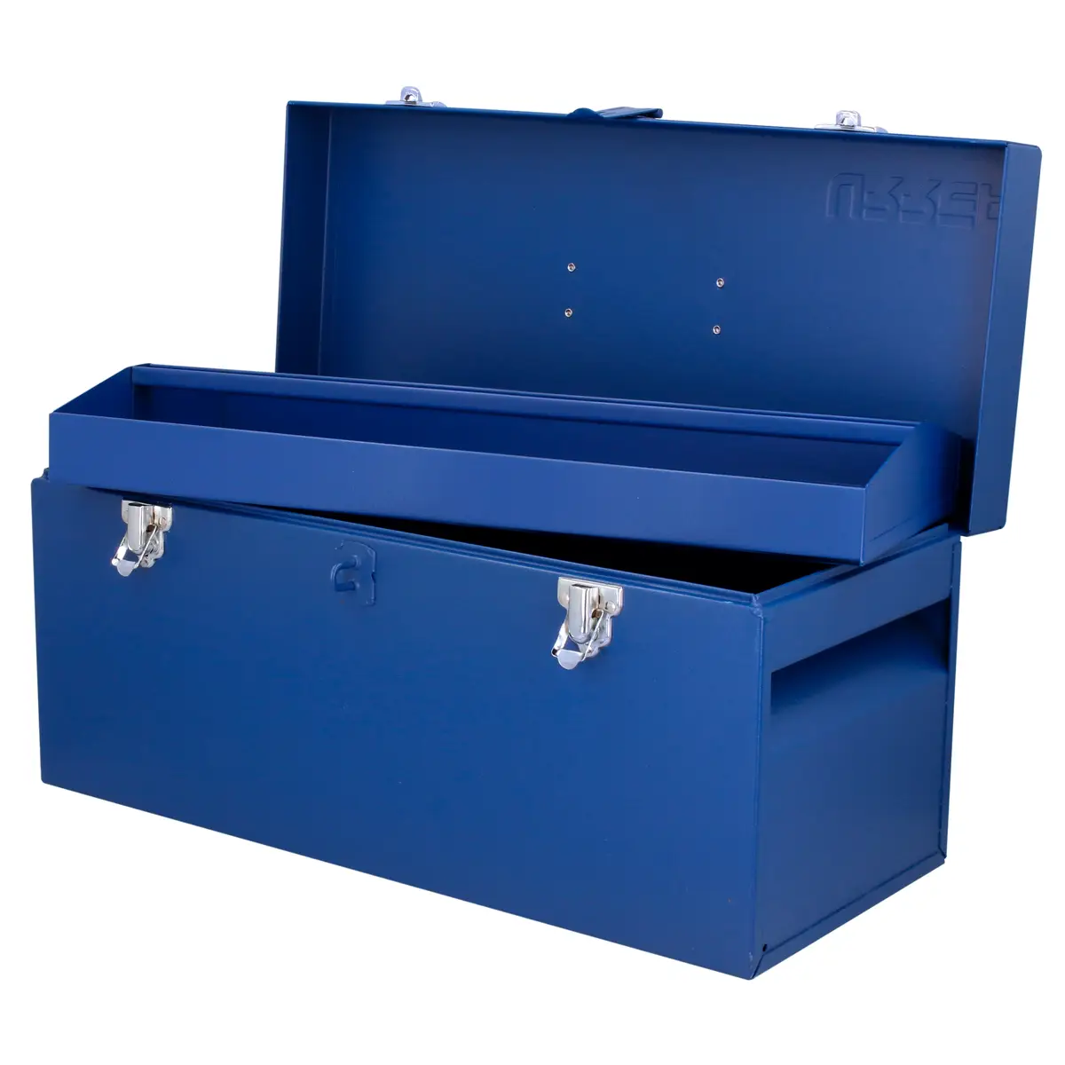 Caja portaherramientas m&eacute;talica con asa pl&aacute;stica color azul 20" x 8" x 9"