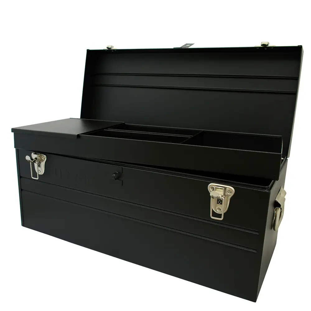 Caja portaherramientas met&aacute;lica con asa met&aacute;lica color negro 23" x 10" x 11"