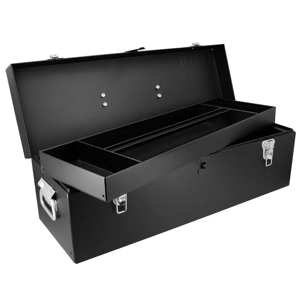Caja portaherramientas met&aacute;lica con asa met&aacute;lica color negro 25" x 8" x 9"