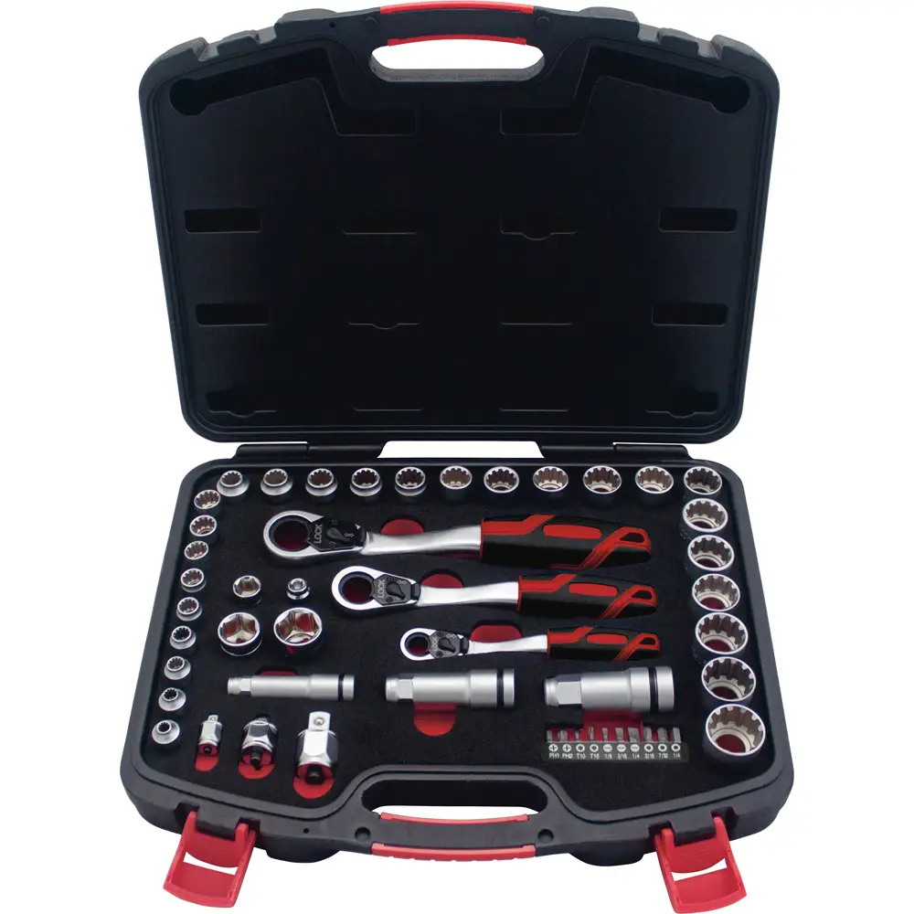 Juego de dados y accesorios cuadro de 1/4", 3/8" y 1/2" Go-Through combinado, 49 piezas