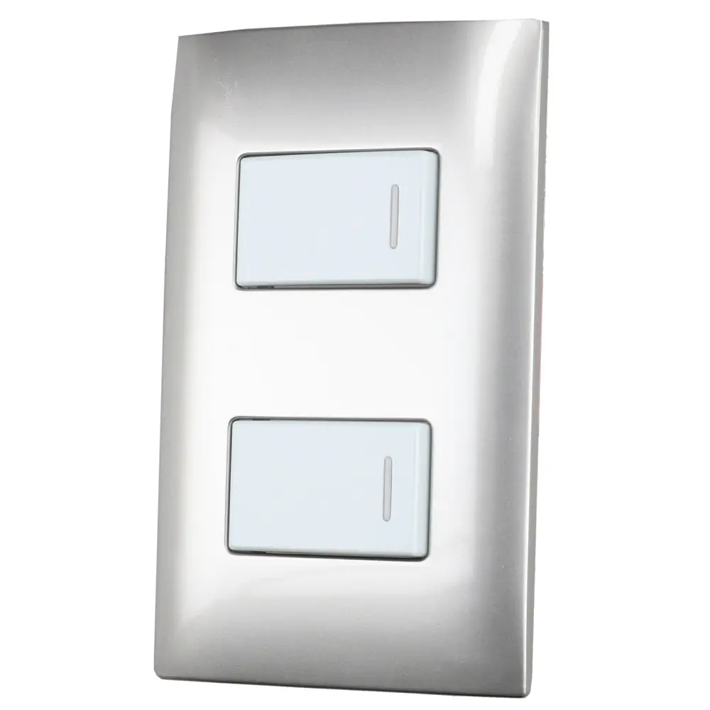 Placa 2 Interruptor 1/3, línea  Americana, color plata