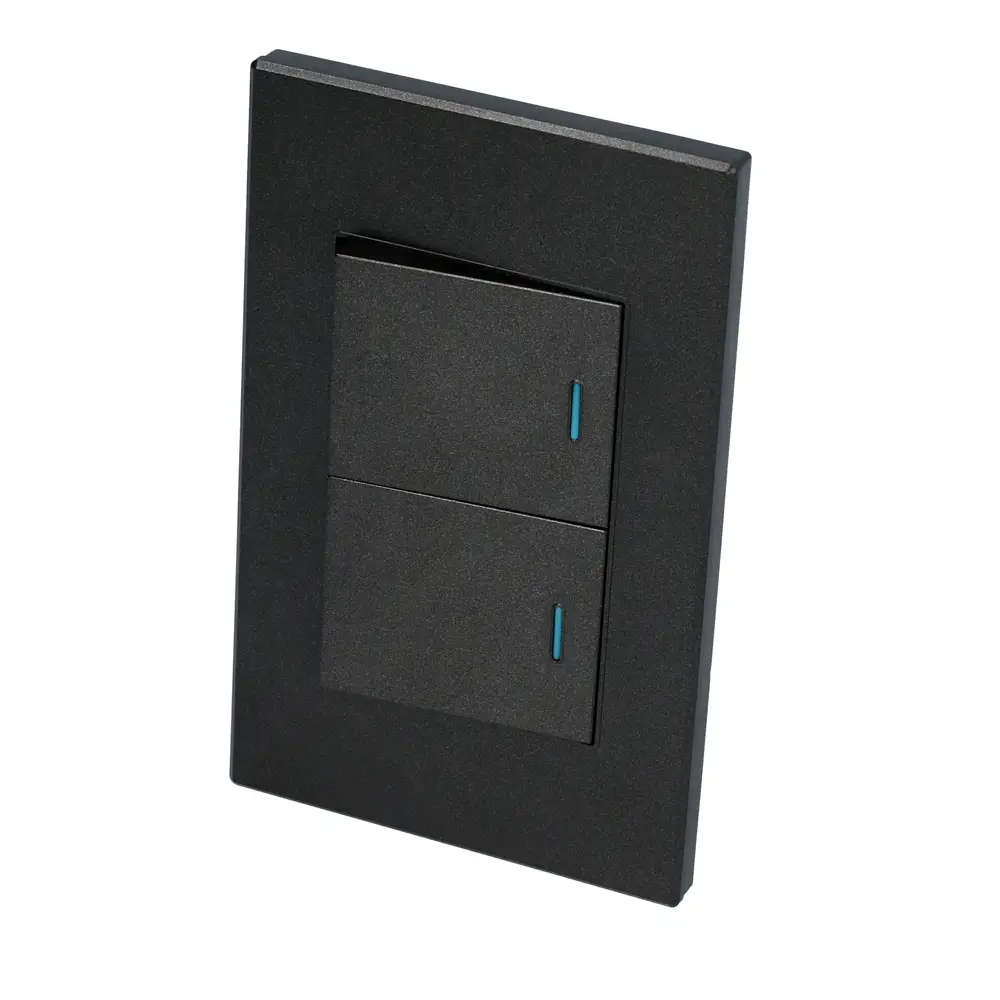 Placa 2 Interruptor 1/2, línea Premium, color negro