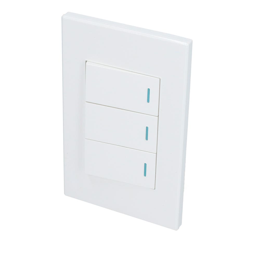 Placa 3 Interruptor 1/3, línea Premium, color blanco