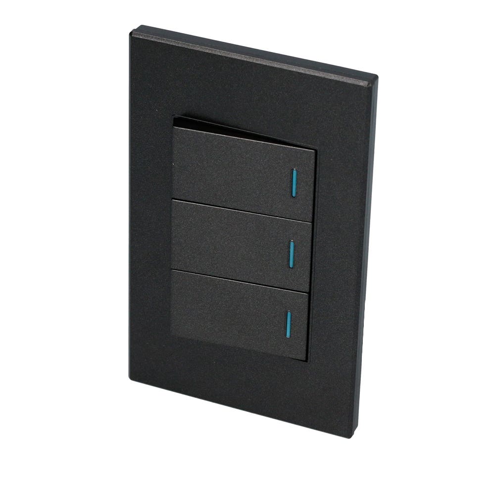 Placa 3 Interruptor 1/3, línea Premium, color negro